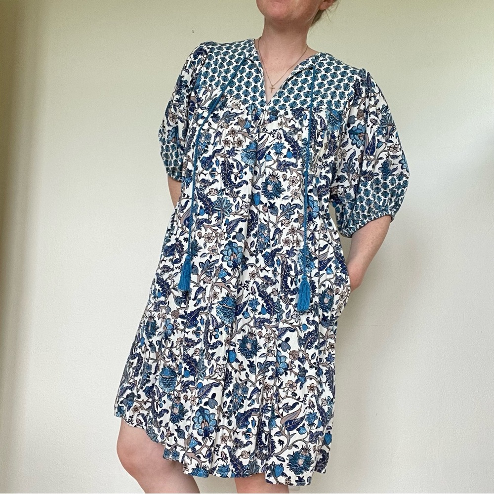Knox Rose Blue Floral Scoop Neck Top